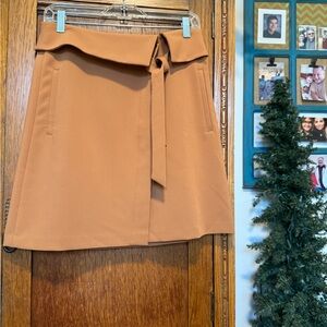 LOFT Camel A-Line Skirt with Belted Waist
